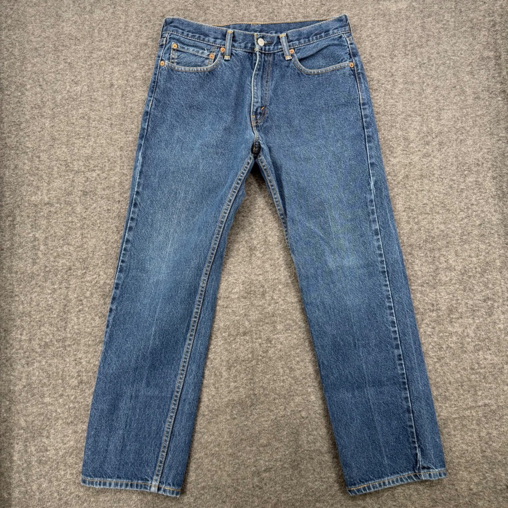 Levis 505 Straight Fit Jeans Medium Wash Blue Denim Pants 32 Relaxed Casual wear
